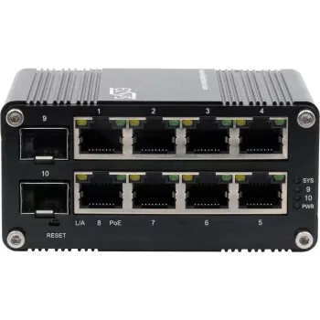 Industriālais Gigabit SFP PoE+ slēdzis Exsys EX-62035MPOE-SFP — 8 PoE+ porti + 2 SFP, tīmekļa pārvaldīts