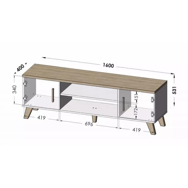 Cama TV stand LOTTA 160 2D2K wotan oak/mat Melns