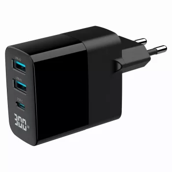 Gembird TA-UC-PDQC30LCD-BK-02 universāls mobilā telefona lādētājs Melns AC Ātrā uzlāde Iekštelpām
