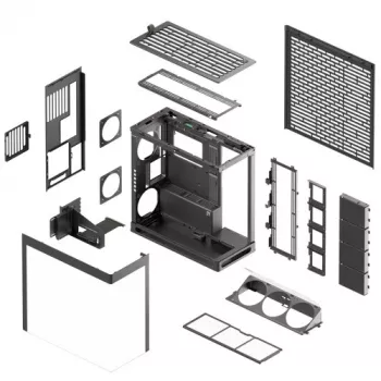 HAVN HS 420 VGPU PC korpuss, Midi-Tower, E-ATX, rūdīts stikls, PCIe 5.0 celšanas kabelis - melns