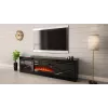 TV statīvs ar kamīnu Cama Meble GRANERO — 200 x 56.7 x 35 cm, melns/melns spīdums, 2 durvis, 2 plaukti, bīdāmās durvis, MDF/skaidu plātne