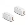 Keystone modulis DELOCK USB 2.0 Type-A sievišķais uz Type-B sievišķais, plakans, balts, 16,8×40×22,1 mm