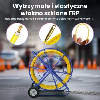 Kabeļu ievilkšanas stienis Extralink EX.30905 8 mm stiklašķiedras FRP stienis, 250 m, dzeltens