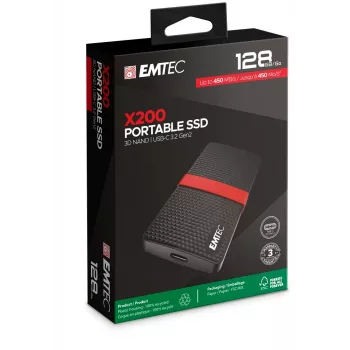 EMTEC SSD Power Plus X200 - ārējais SSD - 128GB - pārnēsājams - USB 3.1 Gen 1 (USB-C savienotājs) (ECSSD128GX200)