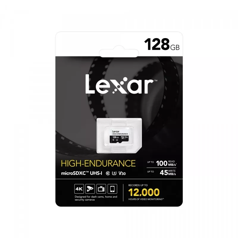 LEXAR microSD High Endurance kartes 128GB C10 A1 U1 V30 100/45MB/s
