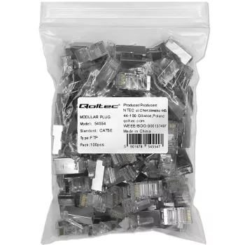 Modulārais RJ45 savienotājs QOLTEC 54554 CAT5e FTP, 100 gab., sudraba, plastmasa, 11×22×18 mm