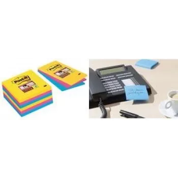 Post-it Super Sticky līmlapiņas 4690-S3R, līnijotas, 101 x 152 mm, 3 bloki pa 90 lapām, dažādās krāsās (ultrazila, ultrarozā, ultradzeltena)