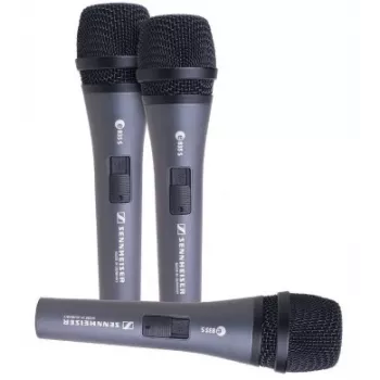 Sennheiser 3-PACK E835-S, Mikrofonu komplekts ar 3x E 835 S, vokālais mikrofons, dinamisks, kardioīds, ieslēgšanas/izslēgšanas slēdzis, iekļauti mikrofonu turētāji un maciņi