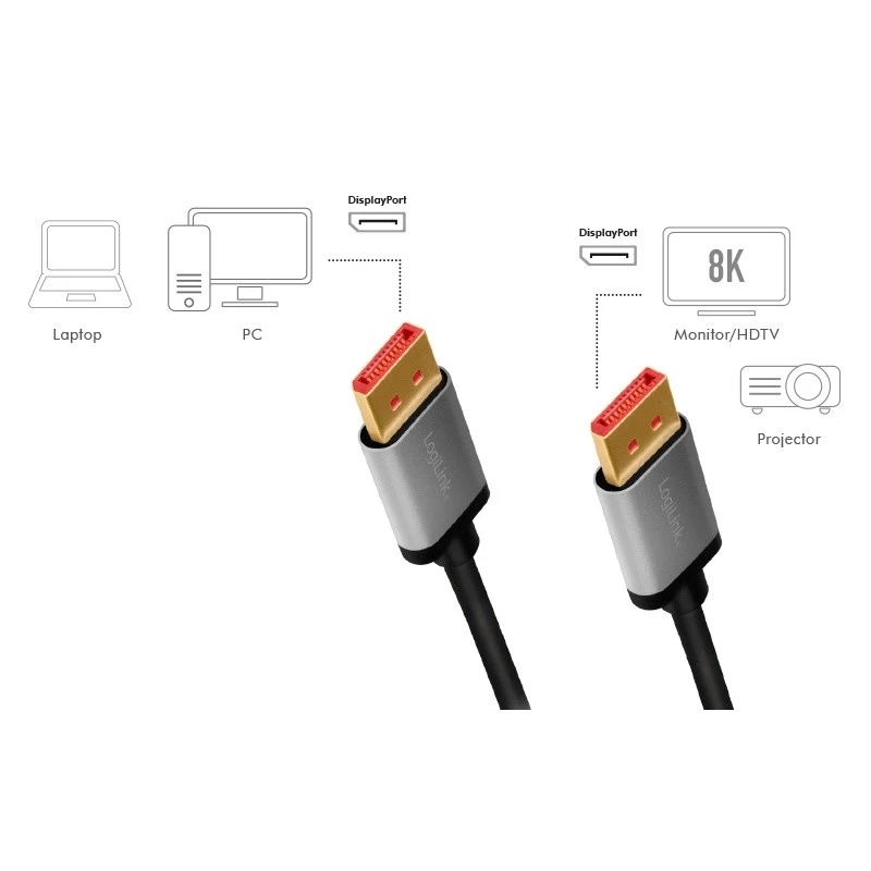 DisplayPort kabelis LogiLink CDA0105 2 m Pelēks Melns