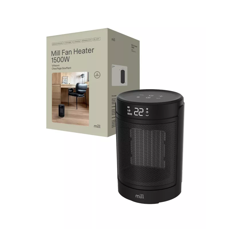 Keramikas sildītājs ar ventilatoru Mill FH1500BLACK 1500 W telpām līdz 22 m², melns