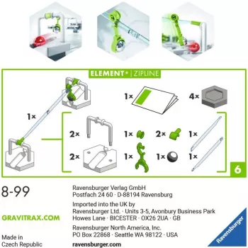 Ravensburger GraviTrax Element Zipline Aksesuārs Aktivitātes Prasmju Rotaļlietām (27472)