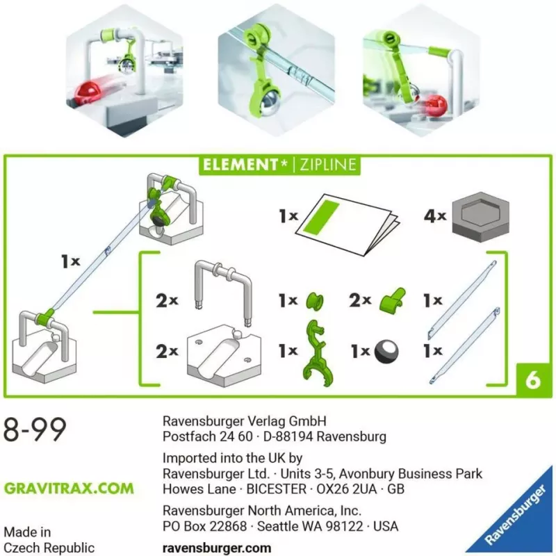 Ravensburger GraviTrax Element Zipline Aksesuārs Aktivitātes Prasmju Rotaļlietām (27472)