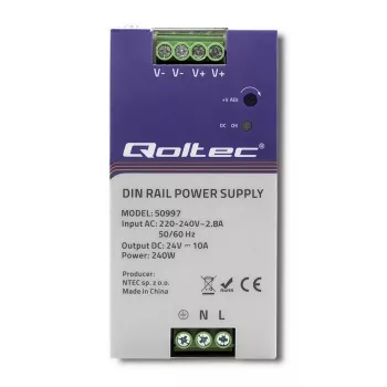 DIN sliedes barošanas bloks QOLTEC 50997 240W 24V 10A