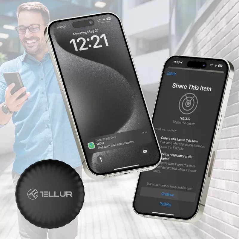 Bluetooth pretzaudējumu izsekotājs Tellur TLL173021, ūdensizturīgs, kompakts atslēgu meklētājs