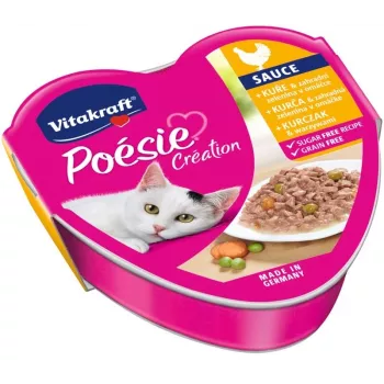 Slapjā barība kaķiem Vitakraft Poesie Creation SOS — vista ar dārzeņiem, 85 g paplāte, pieaugušiem kaķiem, olbaltumvielas 8%, tauki 4,5%