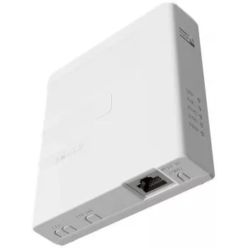 PoE injektors MikroTik GPEN21 ar SFP atbalstu, Gigabit Ethernet (10/100/1000 Mbps), 2 RJ-45 porti, balts, 12–57V ieeja