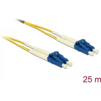 Šķiedru optikas kabelis DELOCK 80158 OS2 25 m, 2x LC–2x LC, 9 µm, pilns duplekss, dzeltens/zils
