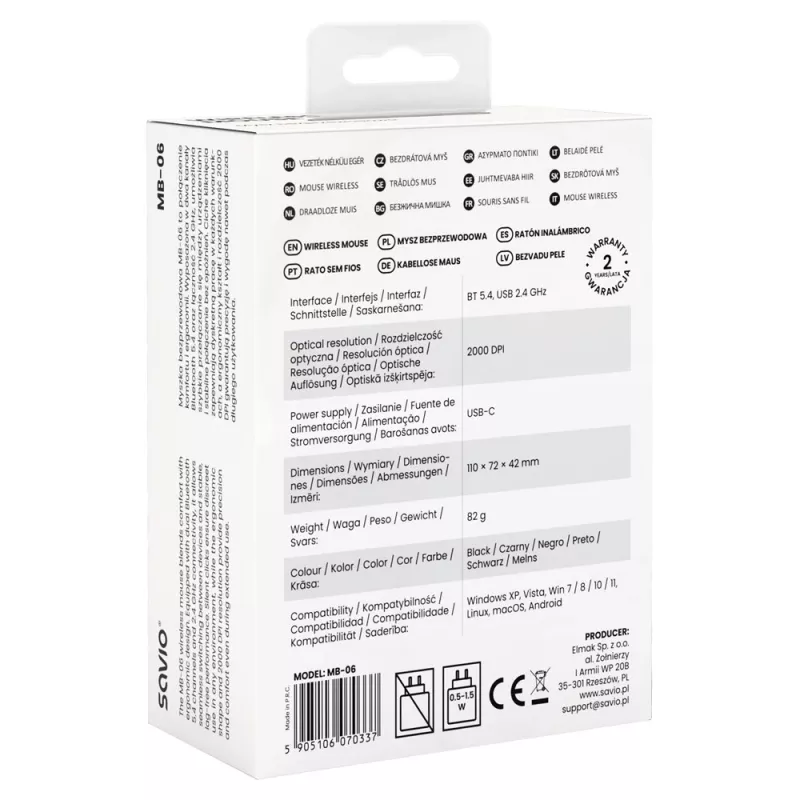 Savio MB-06 universāla abpusēja Bluetooth pele 3800 DPI