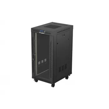 Tīkla skapis LANBERG 19 inch 24U 600x800 mm melns ar stikla durvīm un LCD izgriezumu (Flat Pack) v2