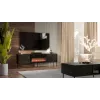 TV skapis Cama Meble CORTINA 180x40x60 cm melns ar melnu kamīnu