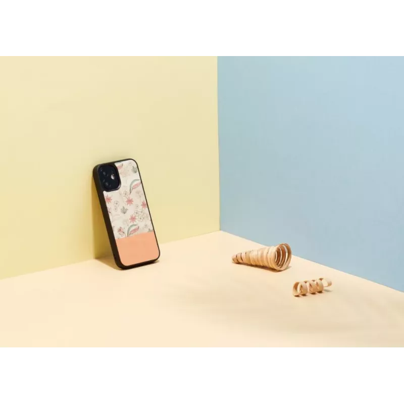 Aizsargmaciņš Man and Wood iPhone 12 mini — rozā zieds uz melna