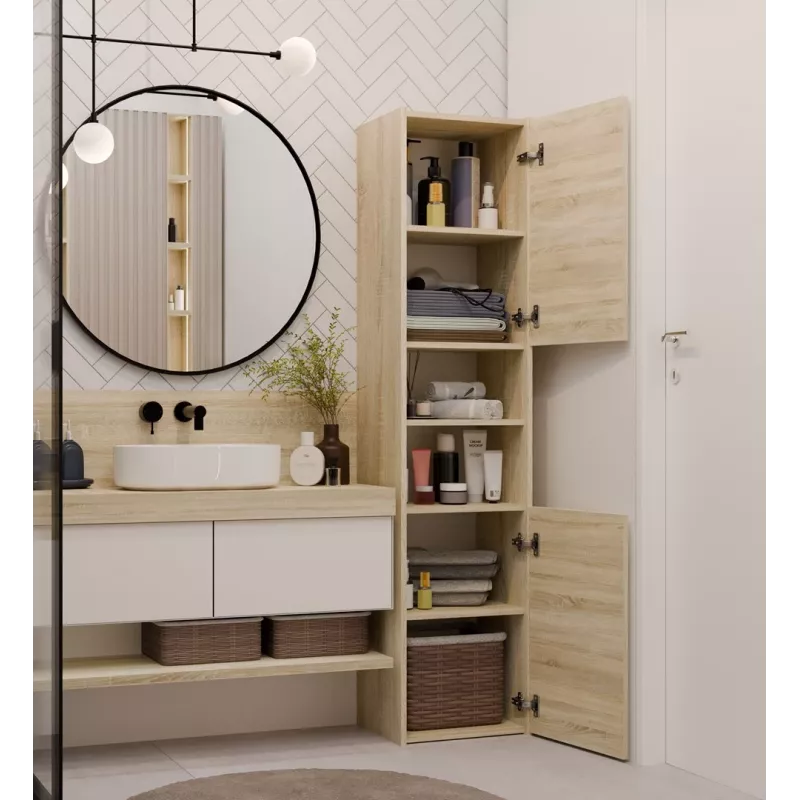 Vannas istabas uzglabāšanas skapis Top e shop S40 SONOMA — Ozola rāmis, brīvi stāvošs, 6 plaukti, 400×300×1700 mm