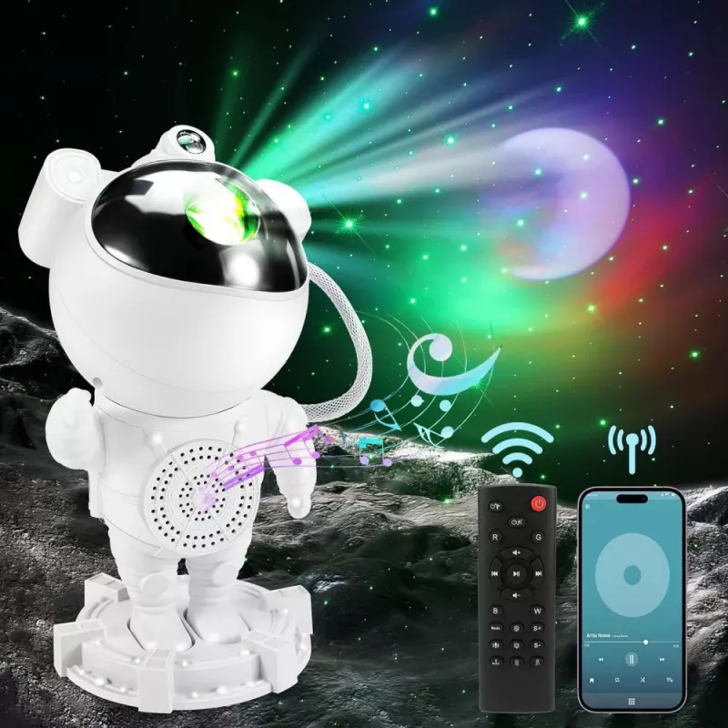 Projektora lampa Hawk HW-STAR01 ar iebūvētu skaļruni — galaktikas gaismas projektors