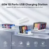 Unitek uzlādes stacija 10X USB 2.4A 60W Balta