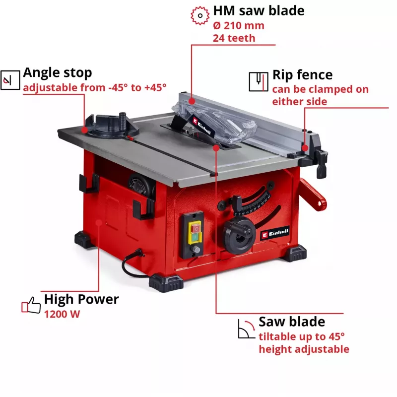 Galda ripzāģis EINHELL TC-TS 8 ar 210 mm asmeni, 230 V