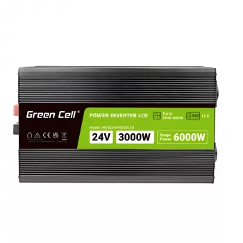Autoinvertors Green Cell INVGC24P3000LCD 24V 3000W Pure Sine Wave, 230V 50Hz, LCD, F tipa ligzda
