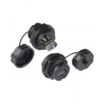 Alcasa IC04-U304 - USB A ligzda - melna - taisna - IP65/IP67