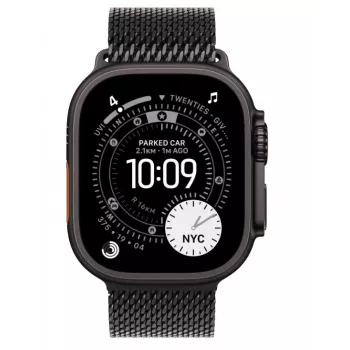 Apple Watch Ultra 3 GPS + Cellular 49mm Melna titāna korpuss ar Melnu titāna Milānas cilpu Medium