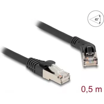 Tīkla kabelis DeLOCK RJ45 Cat.6A S/FTP 45° leņķa uz taisno 0,5m melns