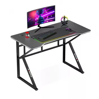 Spēļu galds huzaro Hero 1.6 Melns — taisna MDF/oglekļa virsma 1200×600×750 mm, metāla rāmis
