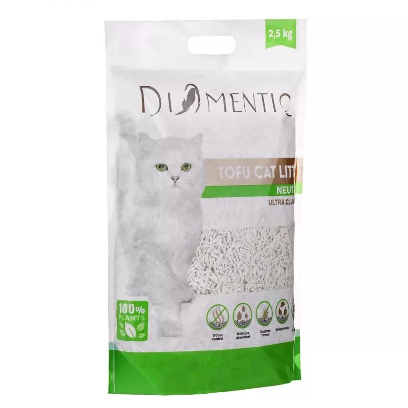 DIAMENTIQ Tofu Neutral Ultra klājošs augu bāzes pakaiši kaķiem - 2.5 kg