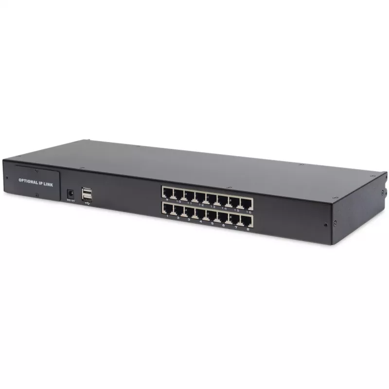 19 collu LCD KVM konsole DIGITUS DS-72211-5US, 16 portu Cat 5, 1366x768, US International tastatūra