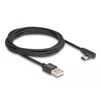 DeLOCK USB 2.0 kabelis, USB Type-A vīrišķais uz USB Type-C vīrišķais, leņķveida, 2 m, melns