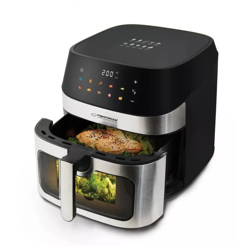 Gaisa fritējs ESPERANZA EKA005, 8 L, 1600 W, skārienvadība, 10 programmas, nerūsējošais tērauds, melns