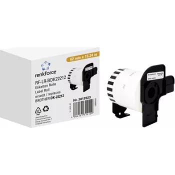 Renkforce etiķešu ruļļa nomaiņa Brother DK-22212 62 mm x 15.24 m Papīrs Balts pastāvīga līme nepārtrauktām etiķetēm RF-6027846