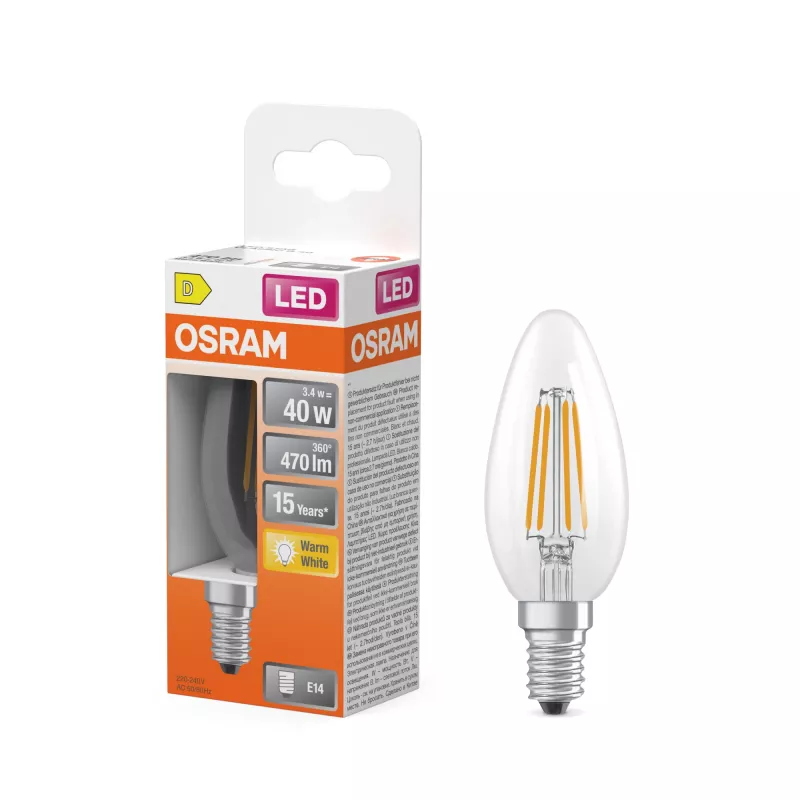 Osram Parathom Classic Filament E14 3.4 W Silts Balts