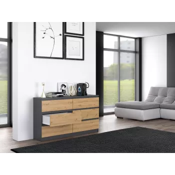 Kumode Top e Shop M6 140 ANT/ART, 6 atvilktnes, Antracīts Ozols, 1380×750×400 mm