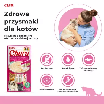 INABA Churu garšas maisiņš kaķiem – tuncis ar garnelēm – 4x14 g
