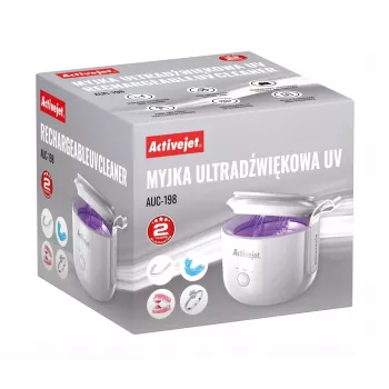 Ultraskaņas tīrītājs ActiveJet AUC-198 — USB uzlādējams, UV, 7.4 V, 106×107×89 mm