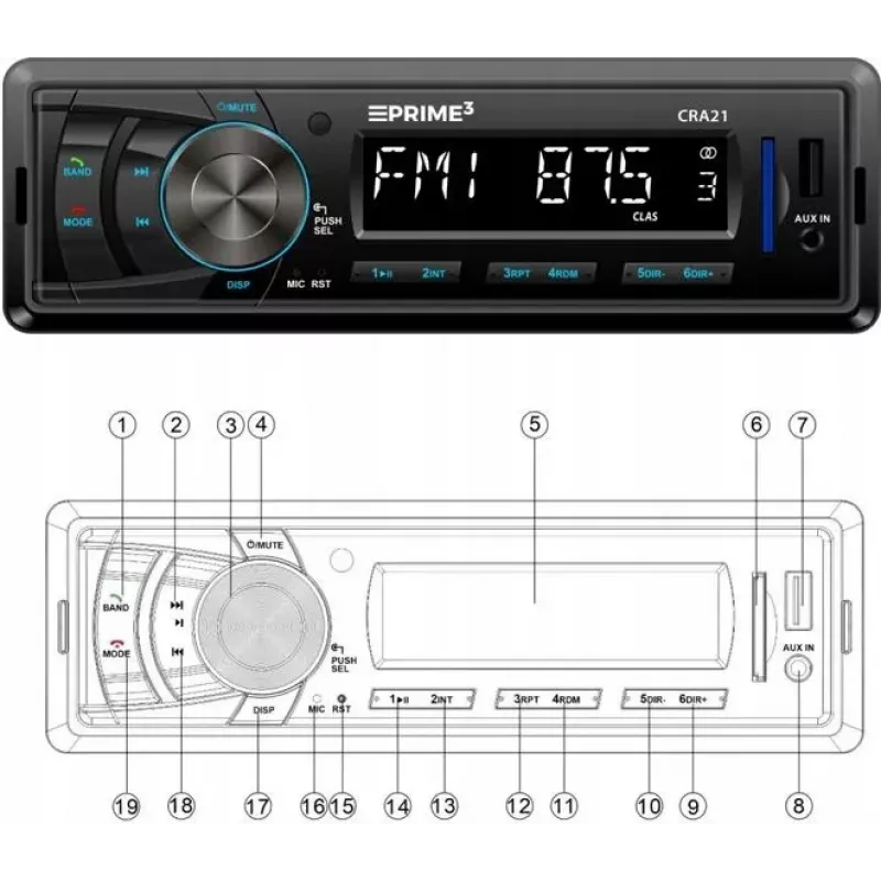 Auto FM radio uztvērējs PRIME3 CRA21 BT ar Bluetooth un FM skaņotāju