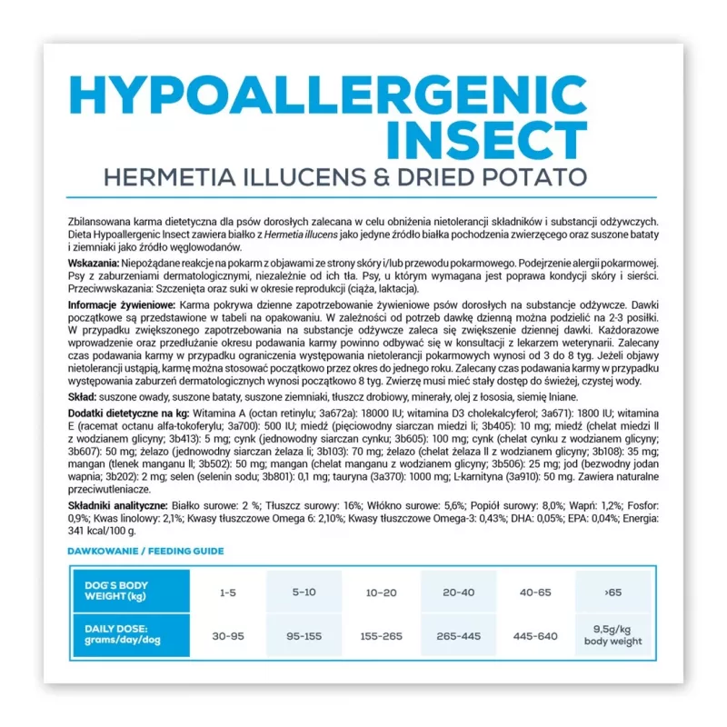 VETEXPERT Veterinary Diet Hypoallergenic Insect sausā barība suņiem 2 kg