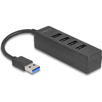 USB centrmezgls DELOCK 64350 — 4 porti USB 3.2 Gen 1 (Type-A), 5000 Mbit/s, 5 V/0.9 A, ABS, melns
