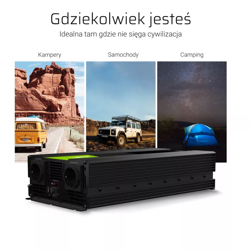 Green Cell INV11 tīkla sprieguma pārveidotājs/invertors Auto 2000 W Melns