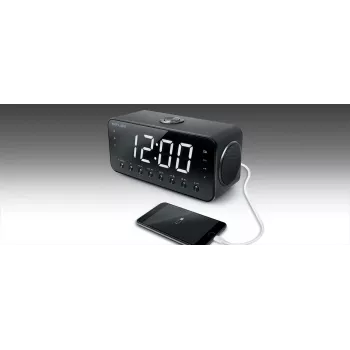 Modinātājs ar radio Muse M-192 CR — digitālais pulkstenis, FM uztvērējs, 1,8 collu LED displejs, melns koks, AC 100–240V, AAA rezerves