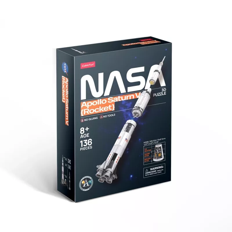 3D Puzle Cubicfun Apollo Saturn raķetes modelis — mēroga salikšanas izglītojošs komplekts