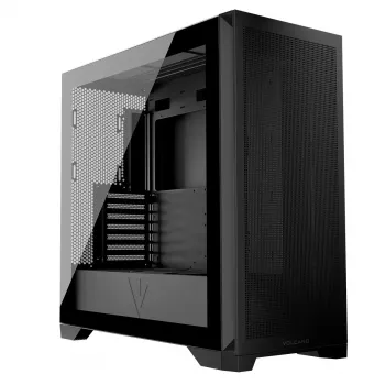 PC korpuss MODECOM VOLCANO EXPANSE S MIDI Melns — rūdīts stikls, USB-C, atbalsta micro ATX, GPU līdz 430 mm